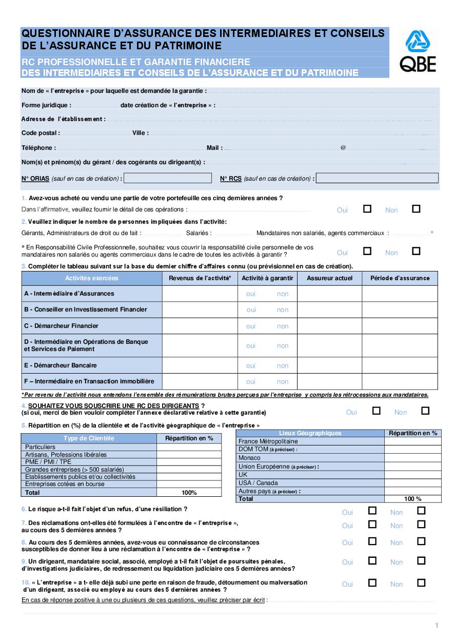 Questionnaire ICAP et RC Dirigeants