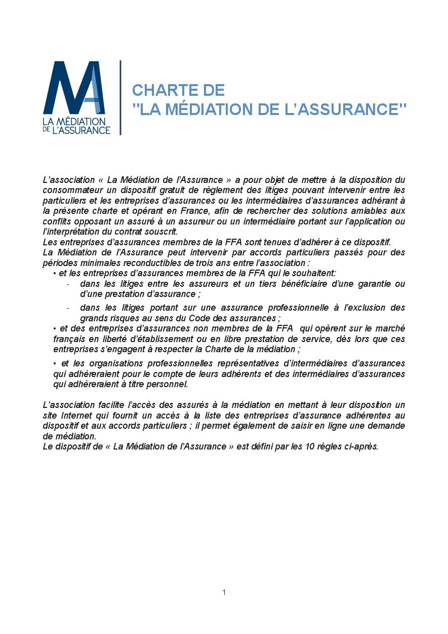 Charte de la médiation de L'assurance